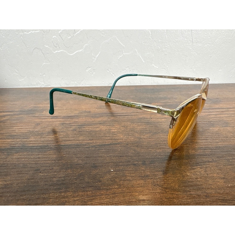 Christian Rothschild Vintage Cat Eye Glasses Gold Green Glitter Amber Lens Japan